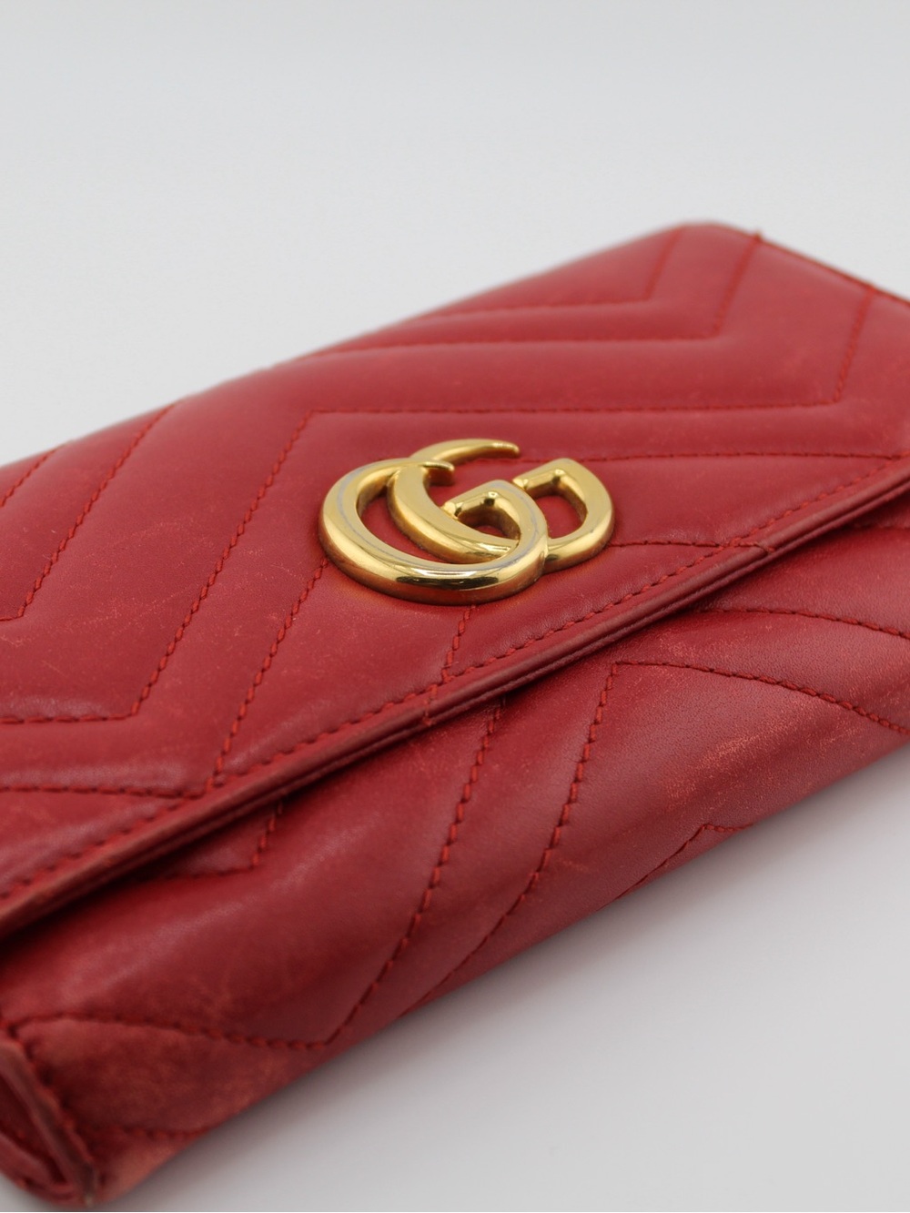 Gucci Red Quilted Leather Wallet with Gold Double G